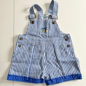 VINTAGE 1990s Striped Denim Short Overalls Blue and White Size 2T